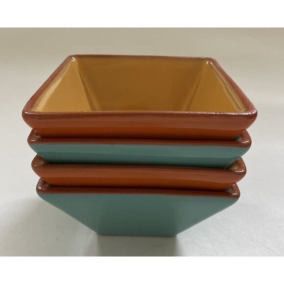 Crate & Barrel Set of Four Square‎ Bowls Made in Portugal Southwestern Pottery - Picture 1 of 10